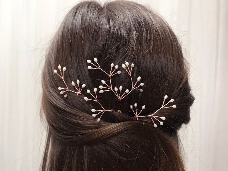 Celeste Celestial crystal or pearl bridal hair pins trio of rose gold silver or gold hair pins crystal or pearl wedding hair pin set