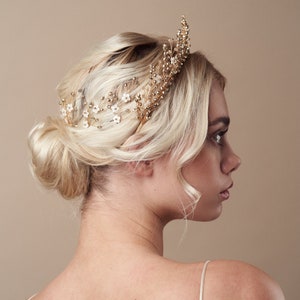 Antique gold floral wedding crown with optional matching hairpins Coraline image 3