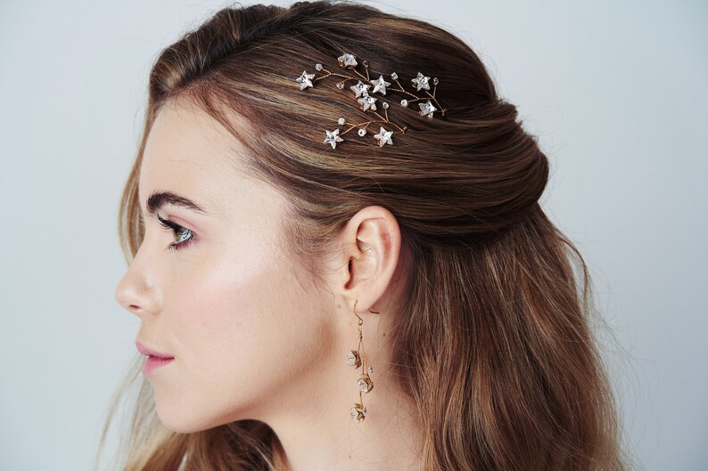 Constellation wedding hair pins, Celestial hair pins, Swarovski crystal star hair pins, Stardust hair pins, Crystal hair pin set Lunaria image 2