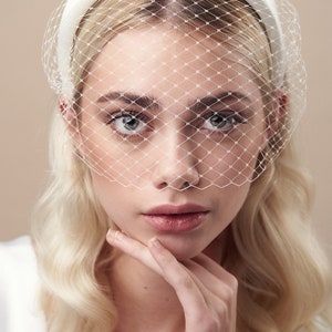 Modern Bride Ivory Padded Headband with Adjustable Birdcage Veil Esme image 2