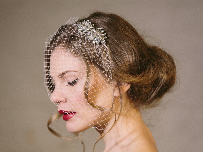 Ivory bridal birdcage veil, ivory clip-on wedding birdcage veil, soft French netting birdcage veil image 8