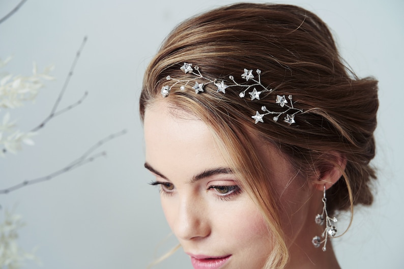 Constellation wedding hair pins, Celestial hair pins, Swarovski crystal star hair pins, Stardust hair pins, Crystal hair pin set Lunaria image 1