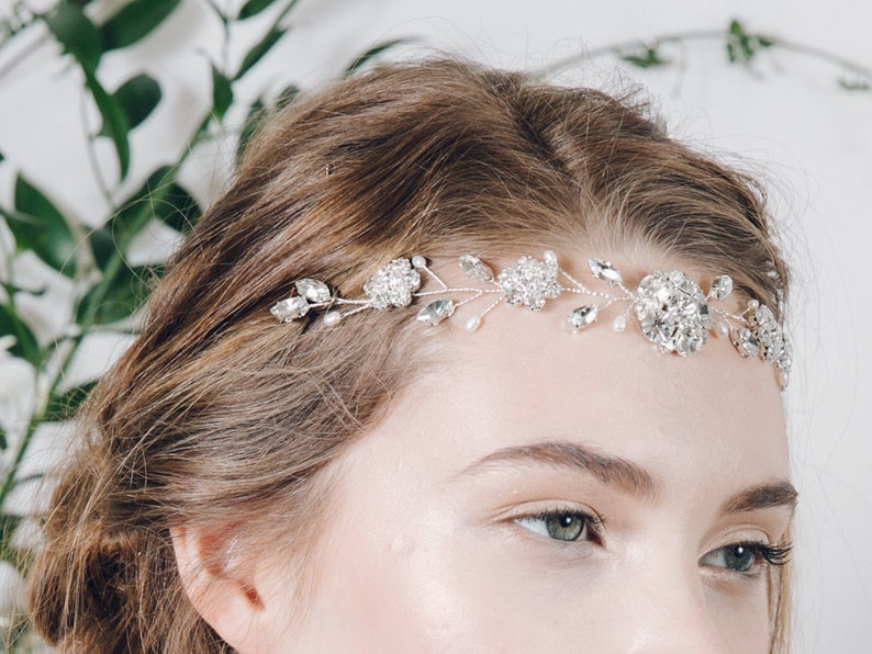 Silver crystal flower and pearl tiara hair vine Estelle image 8
