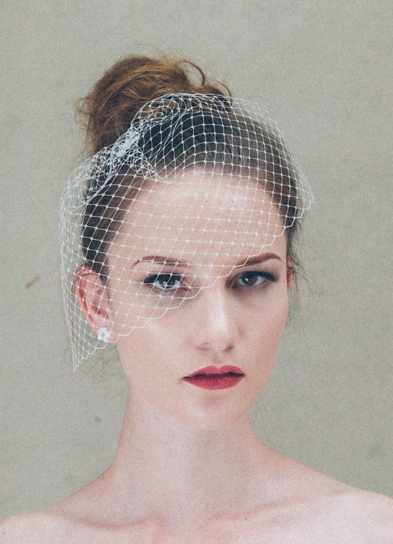 Ivory bridal birdcage veil, ivory clip-on wedding birdcage veil, soft French netting birdcage veil image 3