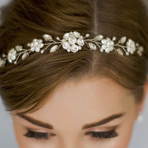 Silver crystal flower and pearl tiara hair vine Estelle image 4