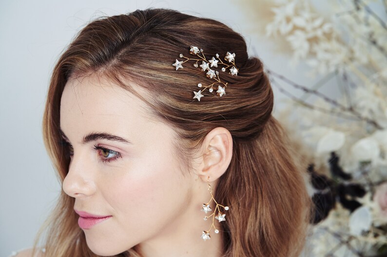 Constellation wedding hair pins, Celestial hair pins, Swarovski crystal star hair pins, Stardust hair pins, Crystal hair pin set Lunaria image 4