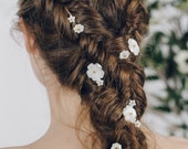 Bridal Flower hair pins set, floral wedding plait hair pins, mother of pearl flower hair pin plait set - Minna