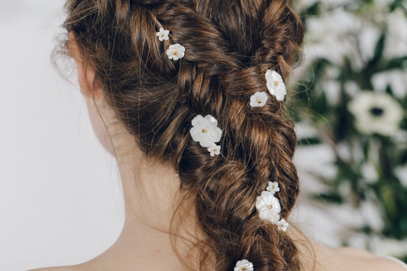 Kleine bloemen bruiloft haar pins in zilver Kleine witte bloem bruids haar pins Trouwen Accessoires Haaraccessoires Haarspelden 