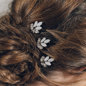 Silver or opal Swarovski crystal wedding hair pins, gold or rose gold Swarovski crystal bridal hair pins - Lyra