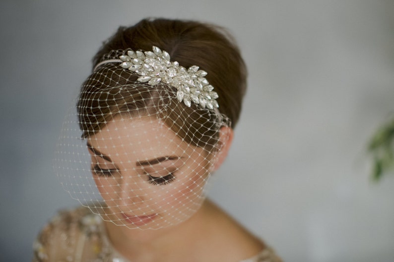 Ivory bridal birdcage veil, ivory clip-on wedding birdcage veil, soft French netting birdcage veil image 10