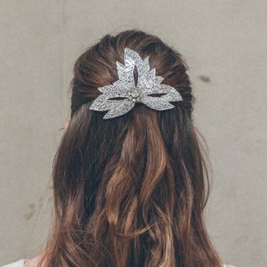 Silver vintage style bridal hair comb, deco beaded leaf wedding comb Olivia image 6