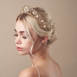 Antique gold floral wedding crown with optional matching hairpins Coraline image 4