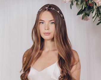 Swarovski crystal and pearl wedding headband hair vine, Swarovski crystal bridal headband, silver gold or rose gold hair vine - Anya