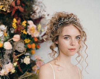 Crystal or pearl wedding hair vine, bridal headband hair vine, bohemian beaded hair vine, Rose gold Silver or Gold hair vine - Rosemary