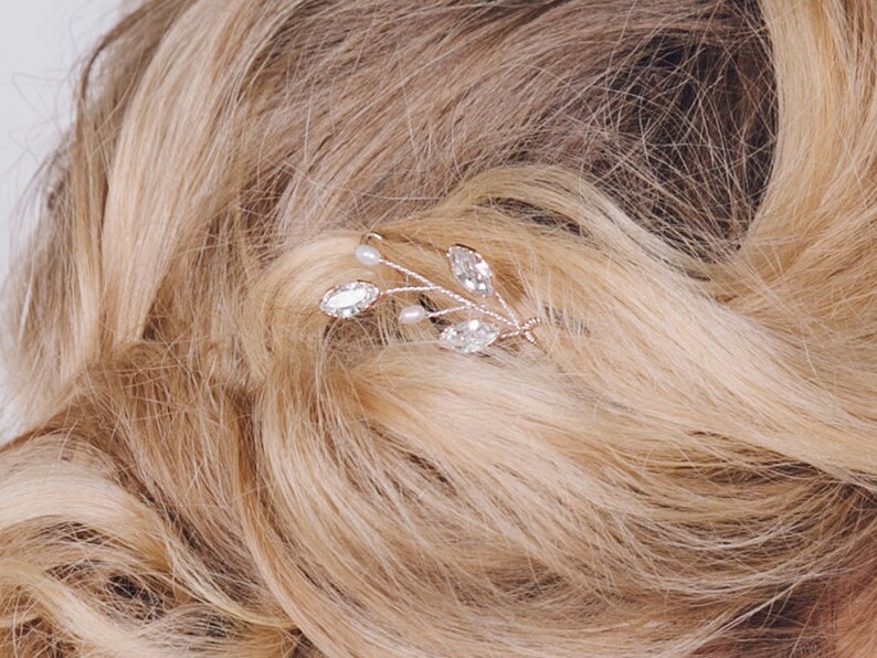 Swarovski crystal and pearl small bridal hairpins, delicate crystal wedding hair pins, silver gold or rose gold crystal hairpin set India image 6