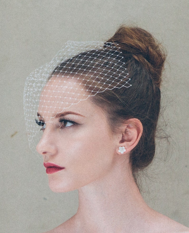 Ivory bridal birdcage veil, ivory clip-on wedding birdcage veil, soft French netting birdcage veil image 5