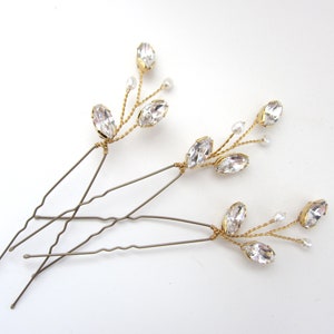 Swarovski crystal and pearl small bridal hairpins, delicate crystal wedding hair pins, silver gold or rose gold crystal hairpin set India image 9