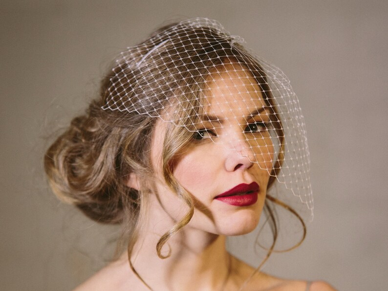 Ivory bridal birdcage veil, ivory clip-on wedding birdcage veil, soft French netting birdcage veil image 7