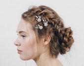 Crystal flower and pearl bridal hair pins, Swarovski crystal and pearl hairpins - Saffron
