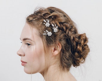 Fleur de cristal et épingles à cheveux de mariée perle, cristal Swarovski et perles épingles à cheveux - safran