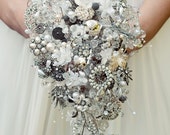 Bespoke brooch bouquet - vintage crystal, button and brooch teardrop shower wedding bouquet