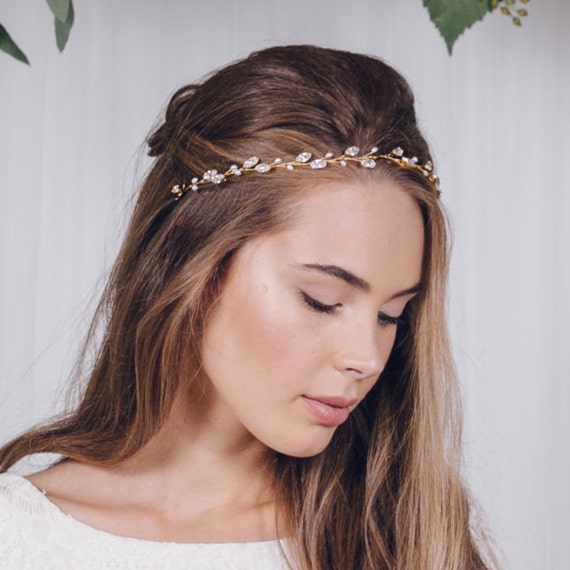 Swarovski Crystal Wedding Headband Hair Vine Crystal and Pearl