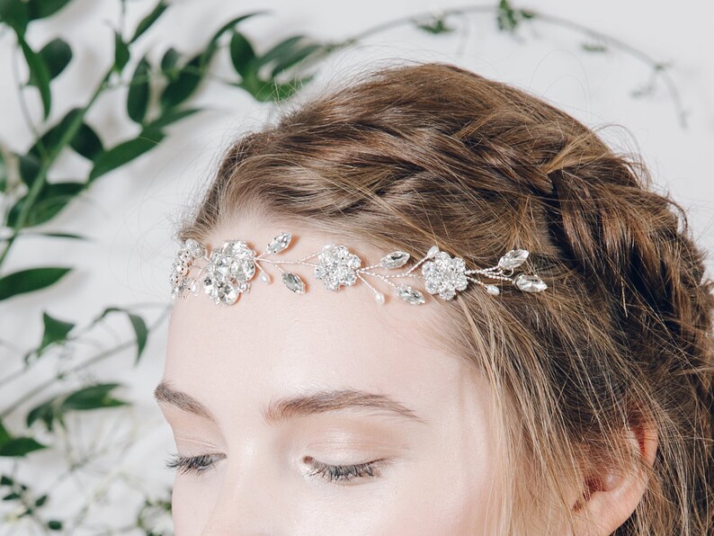Silver crystal flower and pearl tiara hair vine Estelle image 7