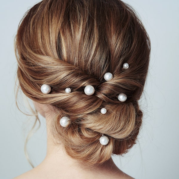 Classic pearl bridal hair pins, Swarovski pearl wedding hair pins, mixed Pearl bridal hairpin set, Ivory pearl hair pin set - Prudence