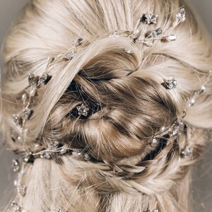 Swarovski crystal and freshwater pearl bridal hair vine, long wedding hair vine in gold silver or rose gold India 'Y' hair vine image 9