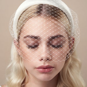 Modern Bride Ivory Padded Headband with Adjustable Birdcage Veil Esme image 5