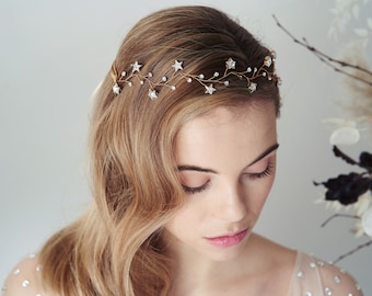 Swarovski crystal celestial star wedding hair vine, cosmic crystal bridal hairvine, Bohemian hair vine, Stardust hairvine - Larissa