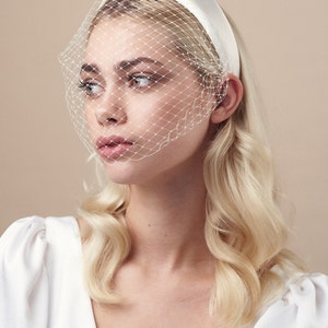 Modern Bride Ivory Padded Headband with Adjustable Birdcage Veil Esme image 4
