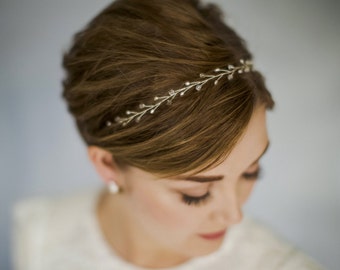 Simple headband, delicate headband, crystal headband, pearl headband, wedding headband, browband, silver, gold or rose gold hair vine - Amy