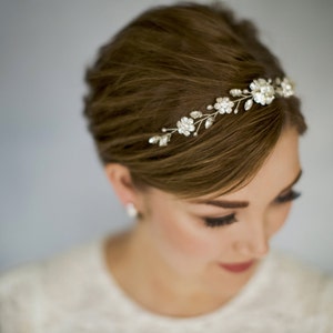 Silver crystal flower and pearl tiara hair vine Estelle image 2