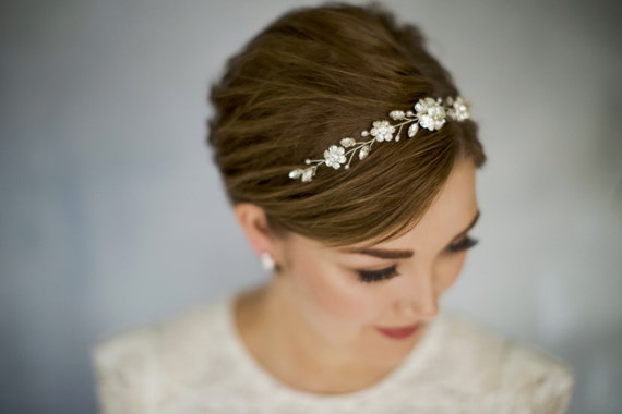 Euphyllia-Jill Split Band Flower Wedding Tiara Silver e4517ts