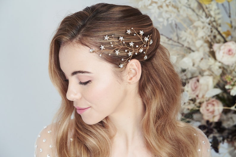 Celestial Swarovski crystal star wedding hair vine, Constellation bridal hair vine, Small crystal hairvine, Stardust headpiece Lunella image 2