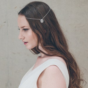 Silver crystal wedding halo, silver chain bridal circlet, crystal bridal crown - Ophelia