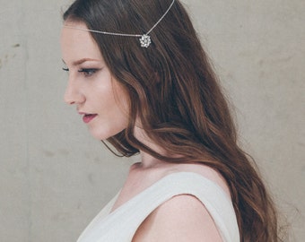 Silver crystal wedding halo, silver chain bridal circlet, crystal bridal crown - Ophelia