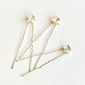 Luxury Star crystal bridal hair pins, Swarovski Star crystal wedding hair pins, gold or silver hair pin set Star image 4
