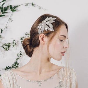 Silver vintage style bridal hair comb, deco beaded leaf wedding comb Olivia image 4