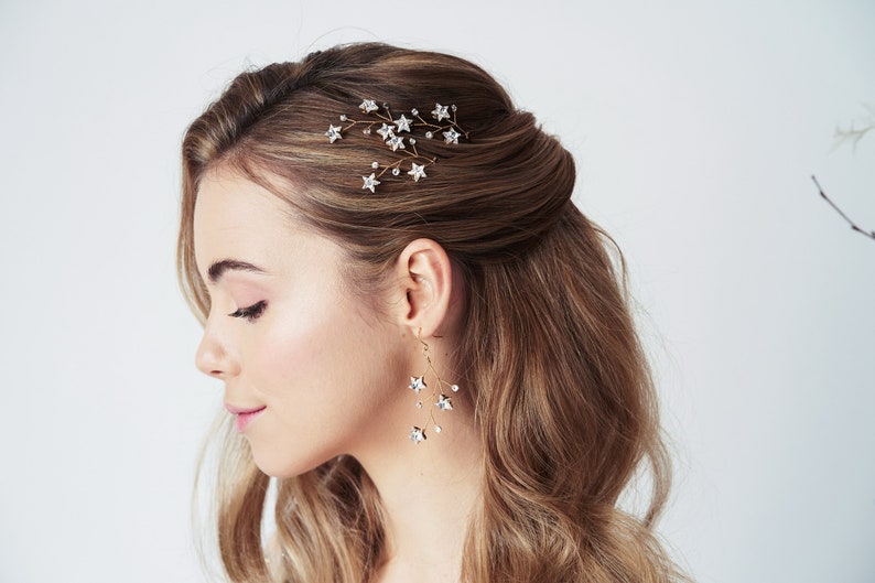 Constellation wedding hair pins, Celestial hair pins, Swarovski crystal star hair pins, Stardust hair pins, Crystal hair pin set Lunaria image 7