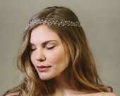 Woodland bridal circlet, simple bridal halo crown, gold or silver crystal beaded bridal hairvine - Haillie