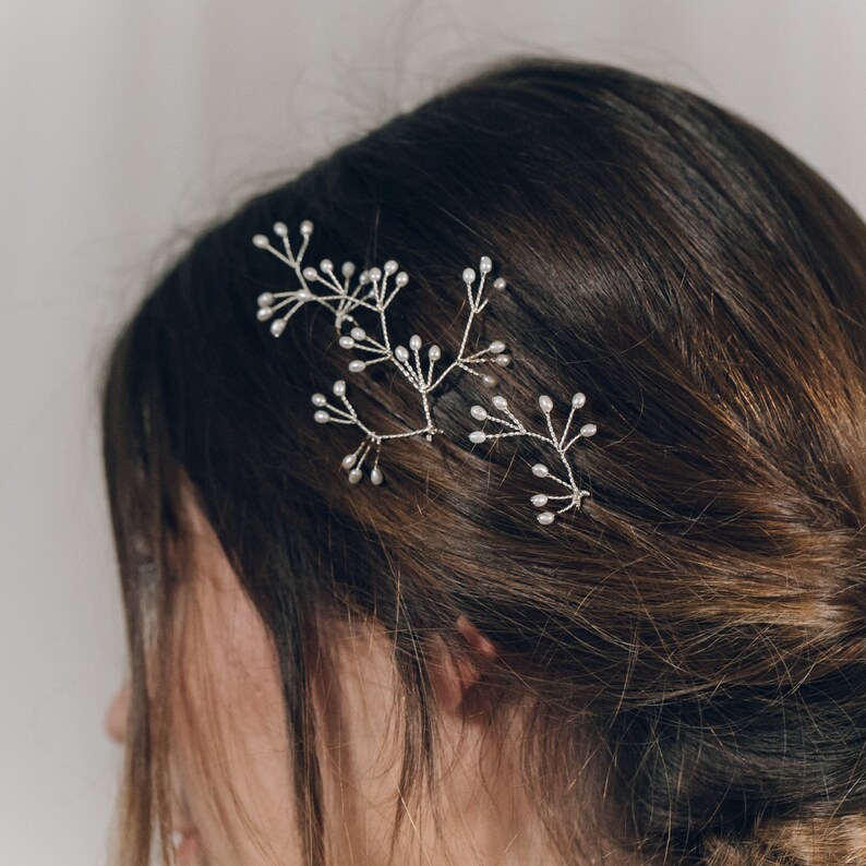 Celeste Celestial crystal or pearl bridal hair pins trio of rose gold silver or gold hair pins crystal or pearl wedding hair pin set