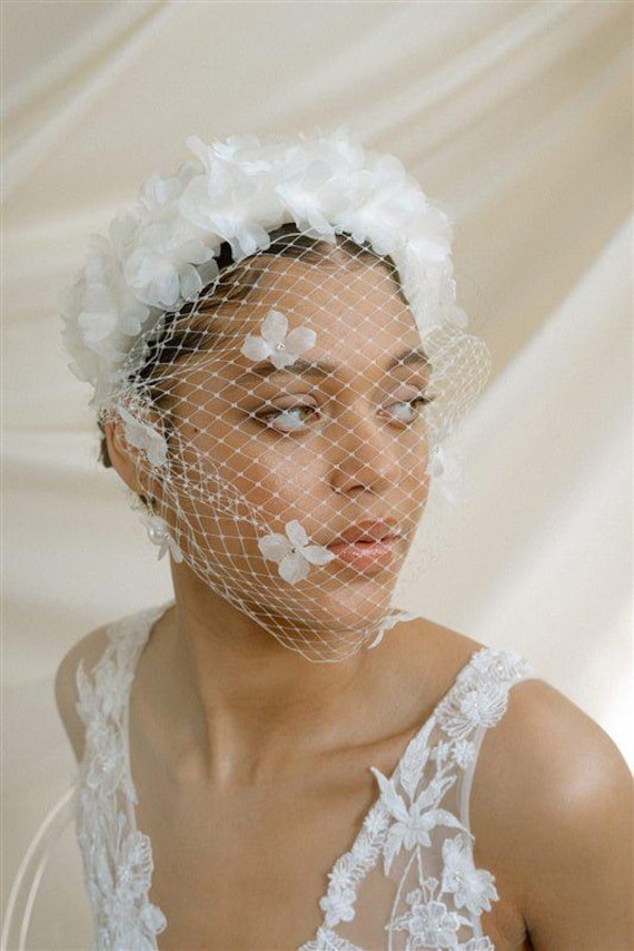 Betsy Ivory Birdcage Veil With Cascading Silk Flowers - Etsy display picture 2