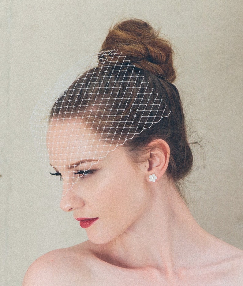 Ivory bridal birdcage veil, ivory clip-on wedding birdcage veil, soft French netting birdcage veil image 9