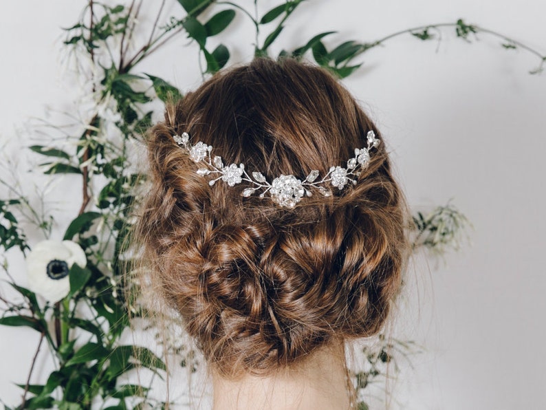 Silver crystal flower and pearl tiara hair vine Estelle image 10