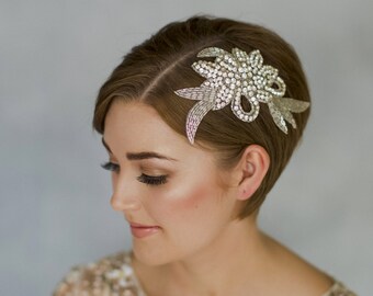Silver rhinestone bridal hair comb, vintage style crystal bridal headpiece, 1930s style wedding comb - Vivien