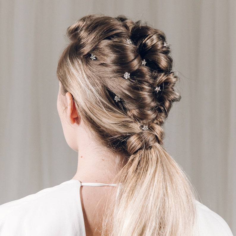 Horquillas de pelo de novia de cristal de estrella de lujo, horquillas de pelo de boda de cristal de estrella de Swarovski, juego de horquillas de oro o plata estrella imagen 8