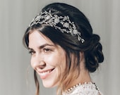 Swarovski crystal statement bridal hair vine, ornate crystal flower wedding hair vine, silver crystal pearl hair vine headband - Cressida