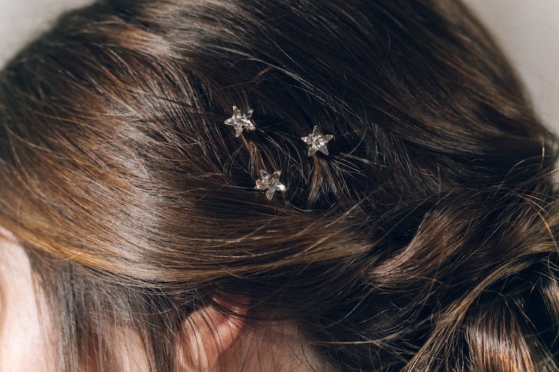 Horquillas de pelo de novia de cristal de estrella de lujo, horquillas de pelo de boda de cristal de estrella de Swarovski, juego de horquillas de oro o plata estrella imagen 7